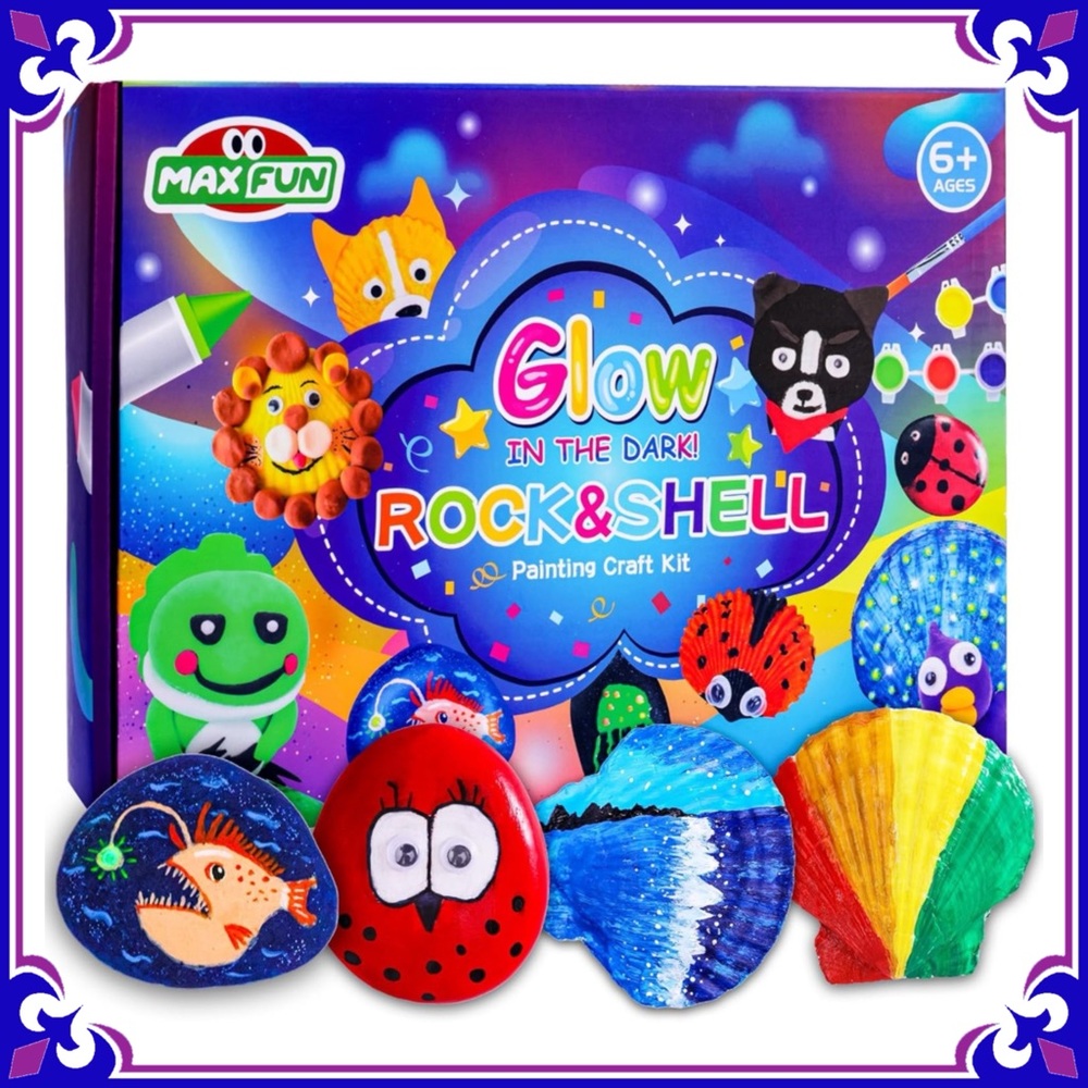 Glow in the Dark Rock & Sea Shell Painting Kit DIY Art Crafts Set for Kids Gift